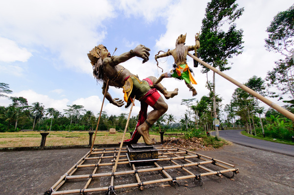 These Balinese statues are constructed from bamboo and papier mache. They commemorate moments from Hinud mythology and are used in religious festivals, where they are subsequently set alight.
