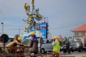 As construction roars all around, this monument dominates a major intersection between Kuta, Sanur and Denpasar in Bali, Indonesia.
