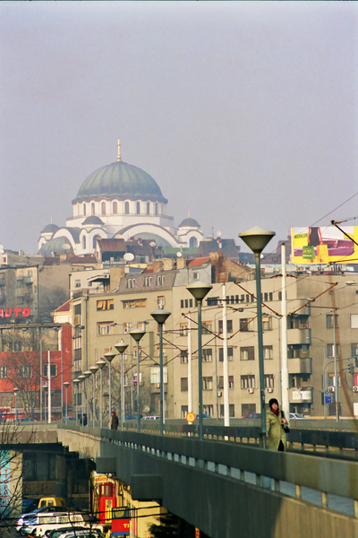 The massive yet airy bulk of Sveti Sava church dominates the
Belgrade skyline. It balances the bulk of the great mosques
of its time with lighter italianate influences reminiscent of
the Duomo in Florence.
I was quite taken by the contrast between the mundane and
transcendent elements that make Belgrade such an interesting
city.
