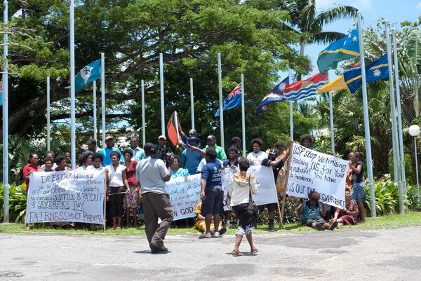 A picket that was set up briefly at the entrace to the University of the South Pacific's Emalus campus in Port Vila. Staff were protesting the University's decision to seek an exemption from recent changes to severance pay enacted by the Government of Vanuatu.
