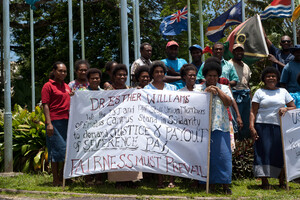 A picket that was set up briefly at the entrace to the University of the South Pacific's Emalus campus in Port Vila. Staff were protesting the University's decision to seek an exemption from recent changes to severance pay enacted by the Government of Vanuatu.

