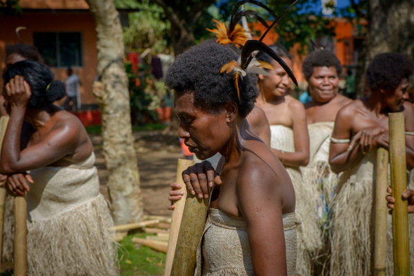 Kastom dancers from South Maewo performing in Freswota Park, Port Vila.
