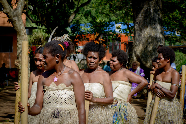 Kastom dancers from South Maewo performing in Freswota Park, Port Vila.
