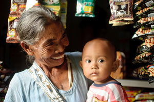 A Balinese woman and her grnadchild. Taken in Mataram, Lombok Praya, Indonesia.
