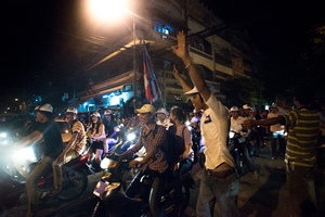 A political rally in downtown Phnom Penh.
