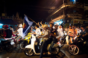 A political rally in downtown Phnom Penh.
