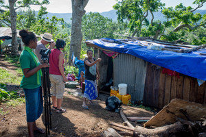 Rachel's mother Melissa explains what happened during the cyclone to a Canadian documentary film crew.
