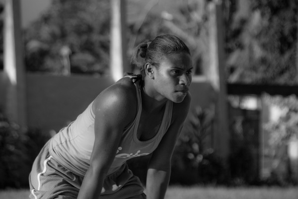 One of a series of photos taken during a recent practice match between Vanuatu's national womane's beach volleyball squads.
