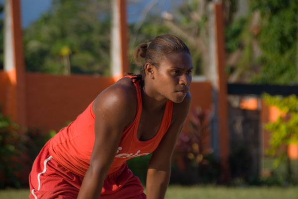 One of a series of photos taken during a recent practice match between Vanuatu's national womane's beach volleyball squads.
