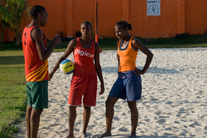 One of a series of photos taken during a recent practice match between Vanuatu's national womane's beach volleyball squads.
