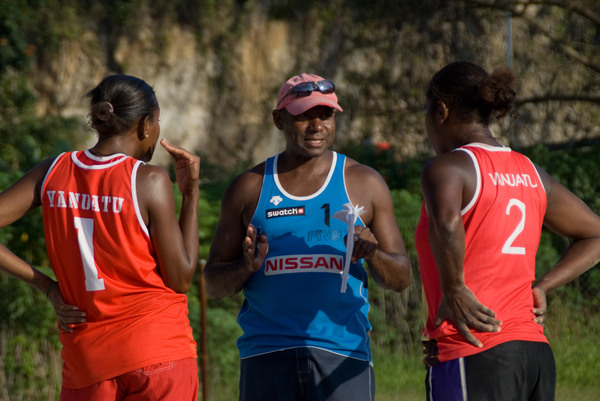 One of a series of photos taken during a recent practice match between Vanuatu's national womane's beach volleyball squads.
