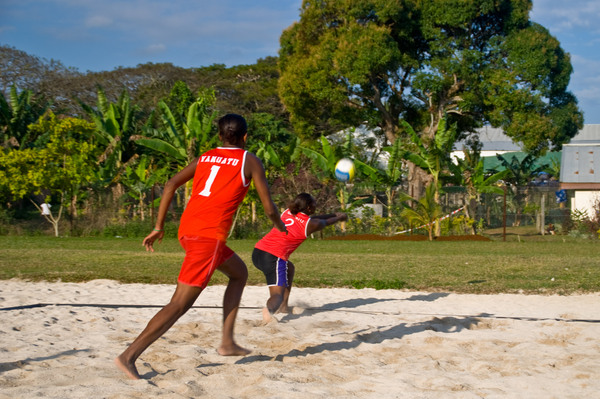 One of a series of photos taken during a recent practice match between Vanuatu's national womane's beach volleyball squads.
