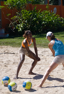 One of a series of shots taken during a recent training session for Vanuatu's young beach volleyball team.
