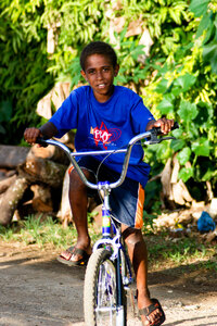 One of the local kids on his new bike.
