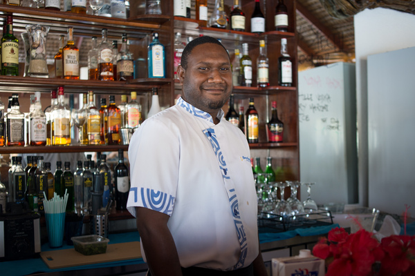 Breakas resort was one of hundreds of businesses that was badly damaged by cyclone Pam. Phillip spent two months helping to reconstruct the resort before returning to his duties behind the bar.
