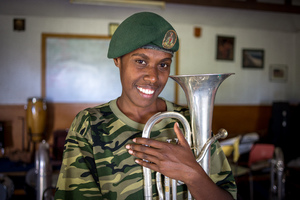 Carina plays second horn in the Vanuatu Mobile Force band, but she doesn't take second place to anyone.
