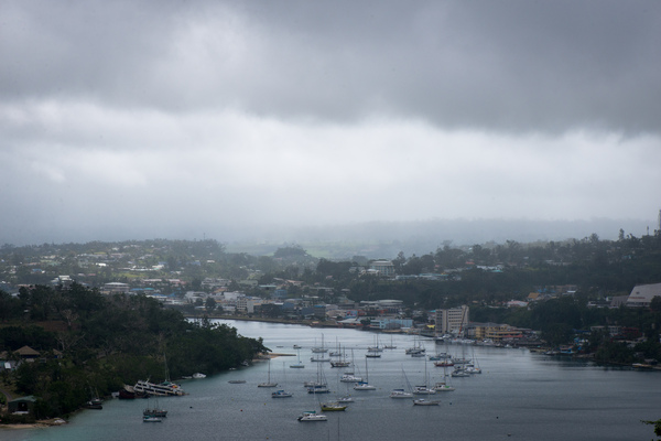 A misty, hazy morning in Vanuatu.
