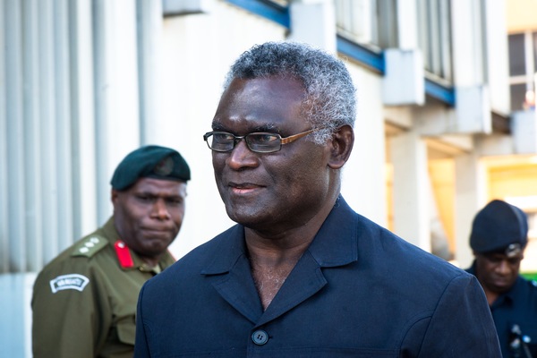 Solomon Islands Prime Minister Manasseh Sogavare arrives at Constitution Day ceremonies in Port Vila, Vanuatu. He is in Vanuatu to sign a border treaty with Vanuatu PM Charlot Salwai.
