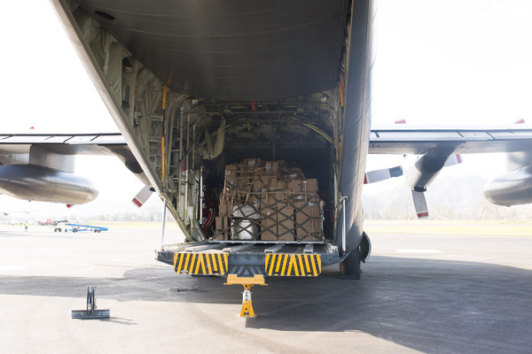 Medicine arrives via RNZAF Hercules from Suva.
