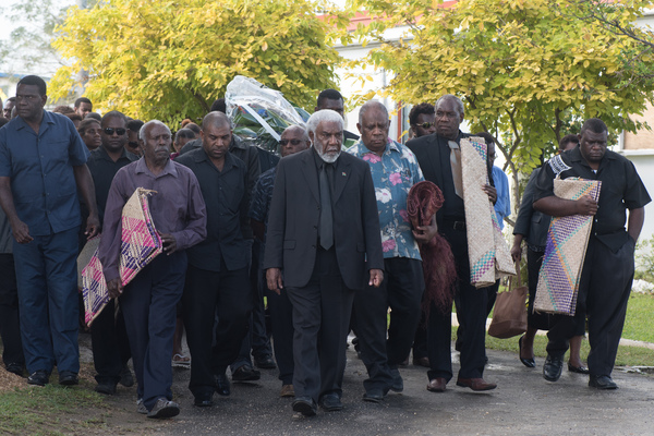 Deputy Prime Minister Joe Natuman led a delegation of staff and advisors to pay their respects to President Baldwin Lonsdale, whose body lies in state at the State House Nakamal.

