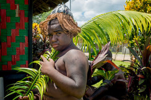 Kastom dancers on Chiefs' Day outside the Chiefs' Nakamal in Port Vila.
