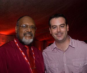 Digicel General Manager John Delves and Minister Edward Nipake Natapei in the VIP tent at the Digicel launch celebrations.

