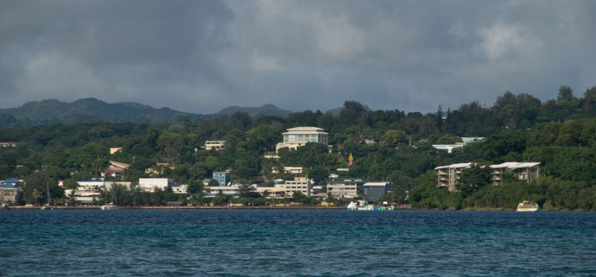 Viewed from across the bay at Ifira Point. The large white building dominating the centre is the Reserve Bank of Vanuatu. The smaller, pale blue high-rise houses the company I managed until late last year.
