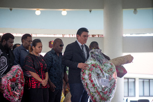 Deputy Prime Minister Moana Carcasses pays his respects.
