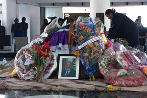 The coffin of Edward Natapei lies in state at Parliament.
