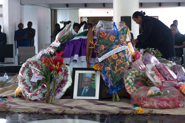 The coffin of Edward Natapei lies in state at Parliament.
