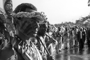 A Futunese honour guard at the entrance to Parliament, where Edward Natapei is lying in state.
