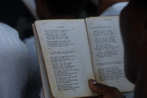 Members of an Anglican choir sing a rendition of the 23rd Psalm during the state funeral of Vanuatu President Baldwin Lonsdale.
