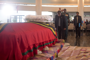 Following a funeral service in the Parliamentary rotunda, much beloved and universally admired President Baldwin Lonsdale was farewelled by a massive crowd lining the route to the airport. A kilometre-long cortege accompanied the body.

