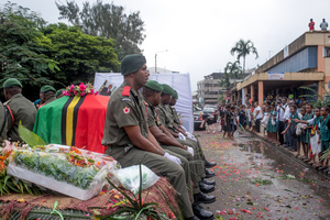 Following a funeral service in the Parliamentary rotunda, much beloved and universally admired President Baldwin Lonsdale was farewelled by a massive crowd lining the route to the airport. A kilometre-long cortege accompanied the body.
