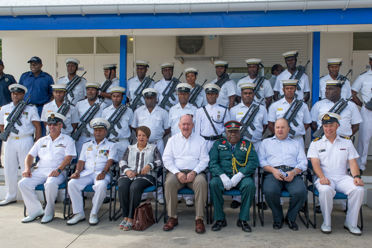 Governor General of Australia Peter Cosgrove visits the Mala naval base and inspects the Vanuatu Police Maritime Wing.
