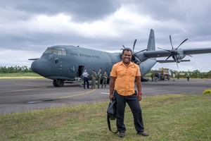 Australian governor general Peter Cosgrove's visit to Tanna underlines how much work remains to be done in the aftermath of cyclone Pam. Disembarking from an RAAF C130 on Tanna island.
