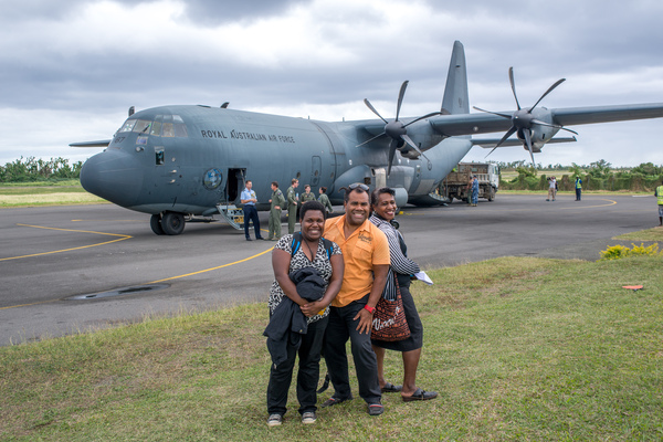 Australian governor general Peter Cosgrove's visit to Tanna underlines how much work remains to be done in the aftermath of cyclone Pam. Disembarking from an RAAF C130 on Tanna island.
