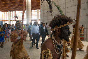 Futunese kastom dancers escorted prime minister Charlot Salwai and other dignitaries into the opening ceremonies of ICT Days 2016.
