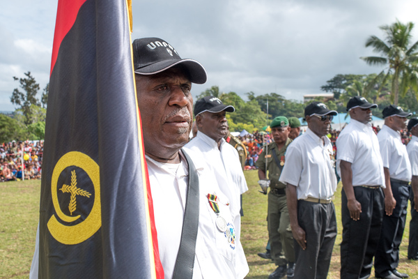 Members of a contingent of retired colonial police officers.
