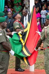 Raising the flag.
