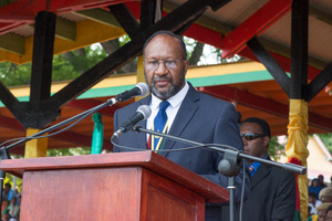 Prime Minister Charlot Salwai delivers his Independence Day address.
