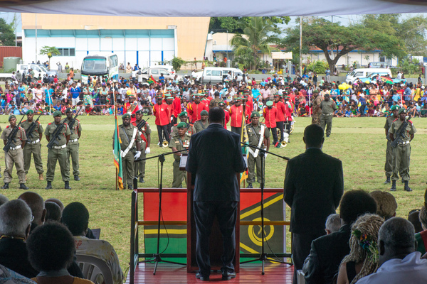 Prime Minister Charlot Slawai delivers his Independence Day address.

