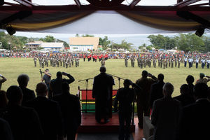 President Baldwin Lonsdale accept the welcome from the troops shortly after his arrival at Independence Park.
