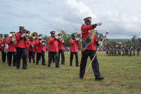 Members of the VMF Band march onto the parade ground.
