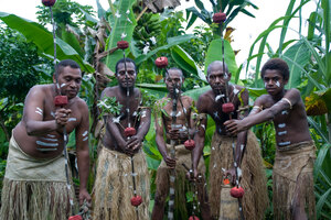 Kastom dancers from the Banks group of islands.
