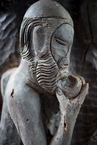 A beautiful carving of a kava drinker. Seen in a nakamal in Jump Street, Tagabe, Port Vila.
