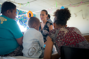 Miss Vanuatu Valerie Martinez visits the children's ward at Vila Central Hospital.
