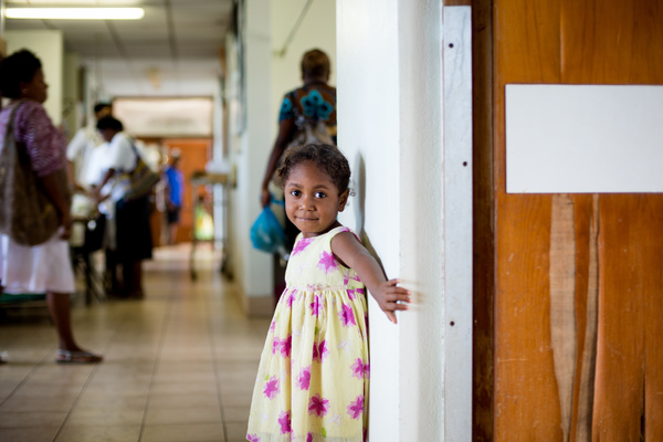 Miss Vanuatu Valerie Martinez visits the children's ward at Vila Central Hospital.
