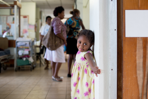 Miss Vanuatu Valerie Martinez visits the children's ward at Vila Central Hospital.
