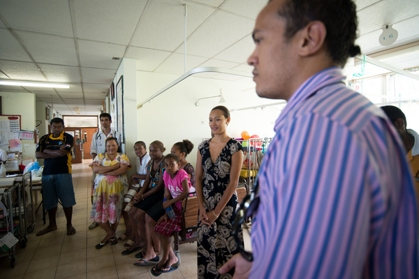 Miss Vanuatu Valerie Martinez visits the children's ward at Vila Central Hospital.
